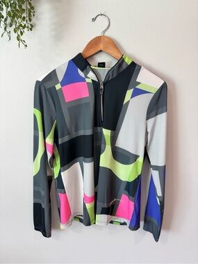 jamie sadock sunsense 1/4 Zip in Gray with Lime & Pink Size M